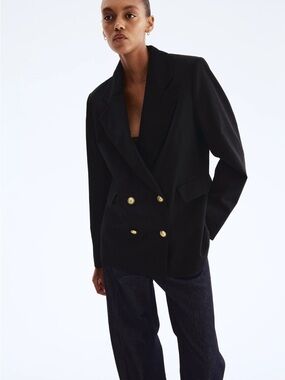 H&M Black Double-Breasted Blazer with Gold Buttons